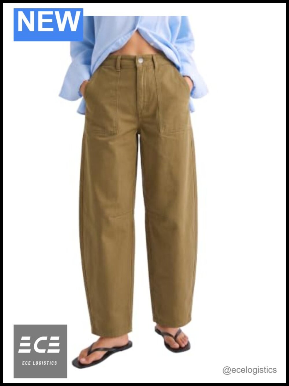 High Waisted Ankle Barrel Pants Cotton Twill Chino Trousers
